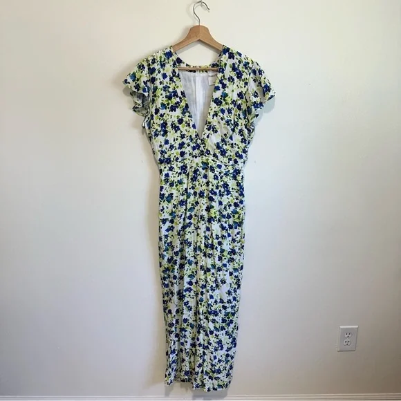 Privacy Please Floral Goodwin Cropped Jumpsuit Blue and Green Floral Small - Picture 3 of 7